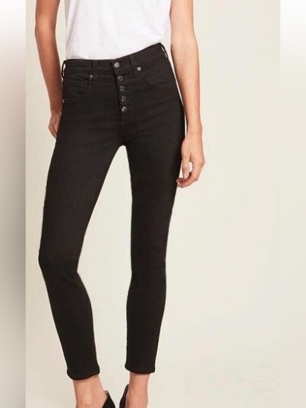 Veronica Beard Black Skinny High-Rise Button-Fly Jeans